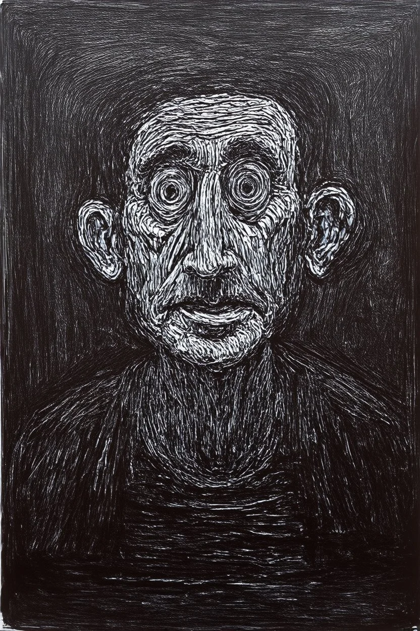 In the light of awareness, darkness is absorbed; in the style of Philip Guston
