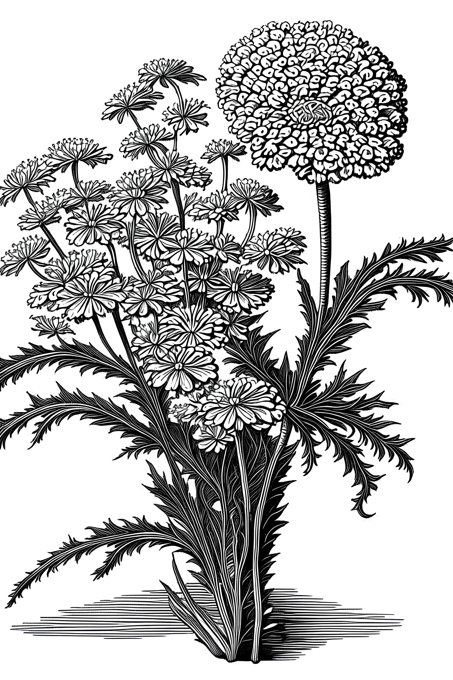 Achillea flower BLACK WITHE DRAWING