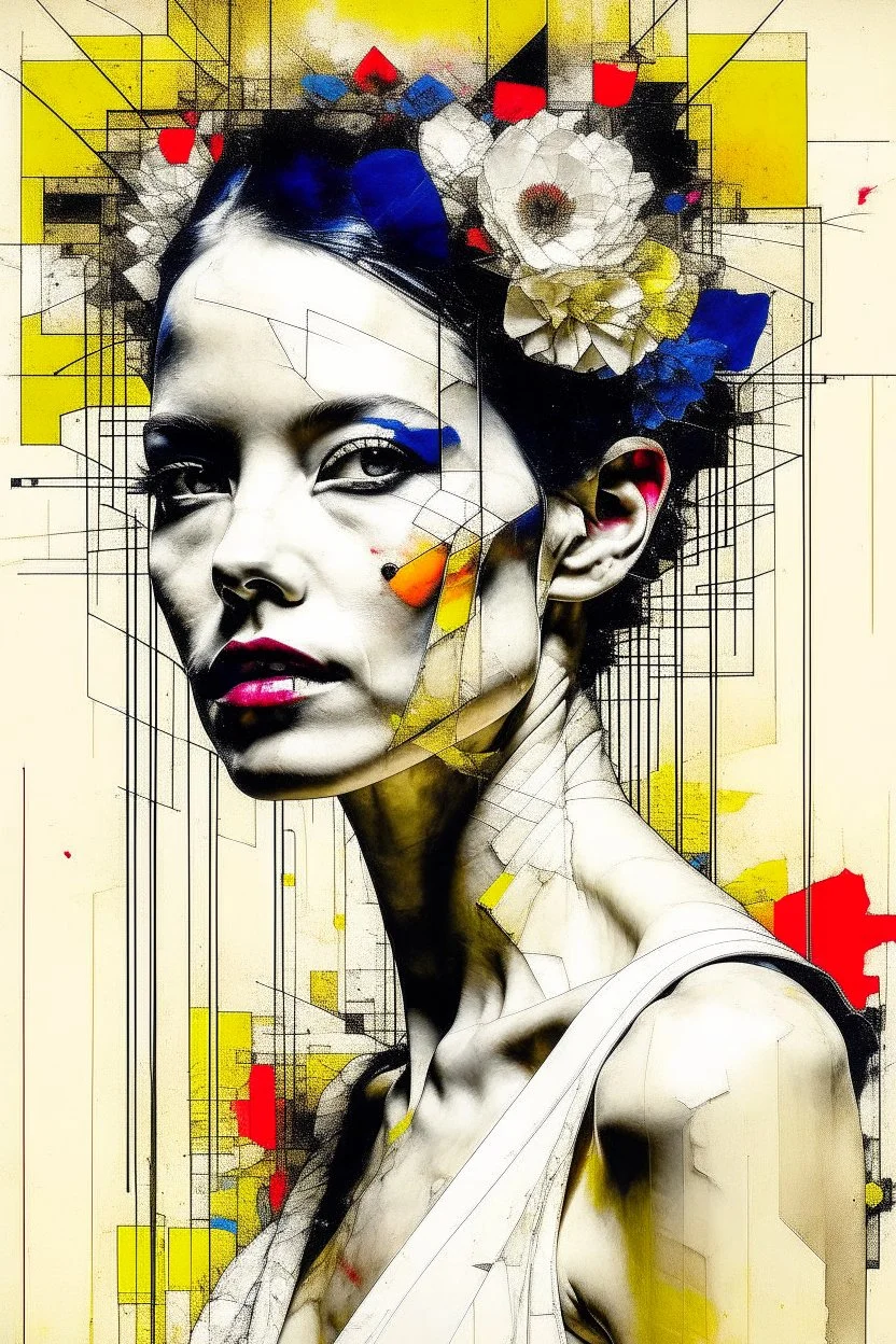 portrait of a beautiful bride by Russ Mills and Alberto Seveso, background with Mondrian effect