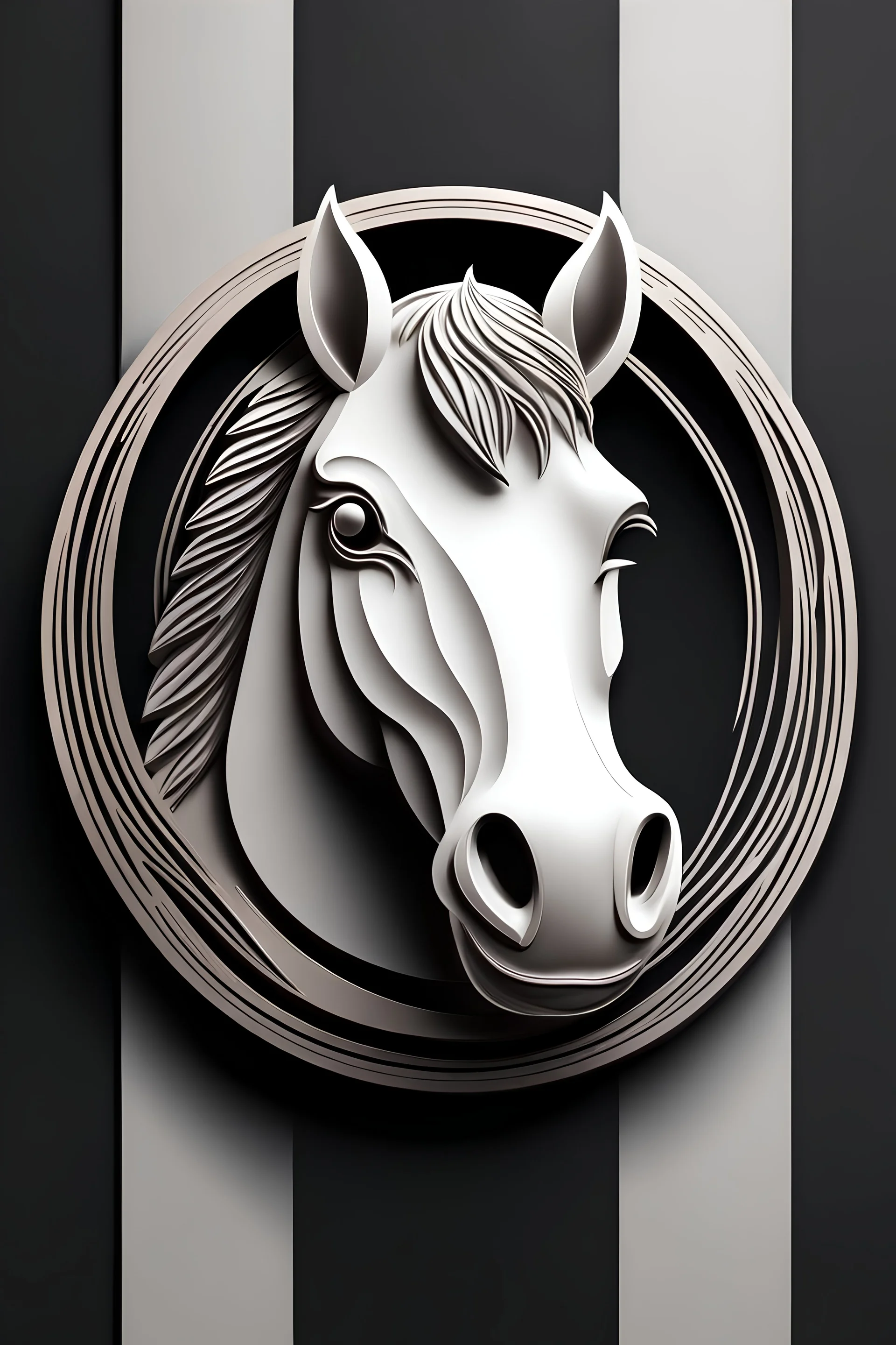 logo design, bunchy, 3d lighting, white horse, highly detailed face, cut off, symmetrical, friendly, minimal, round, simple, cute