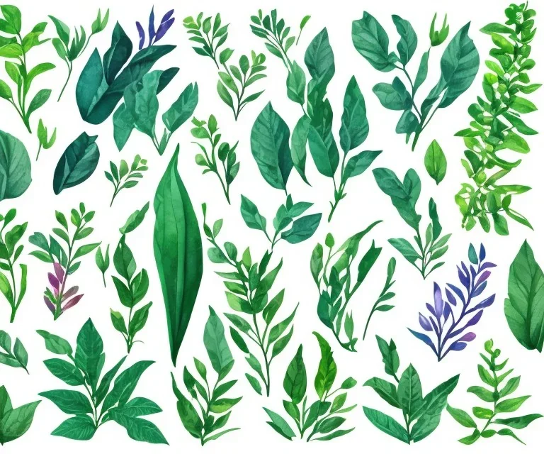 vector plants and herb set illustration. watercolor white backdrop