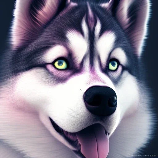 Husky, pink eyes, 8K, cinematic lighting, sharp focus, masterpiece, expert