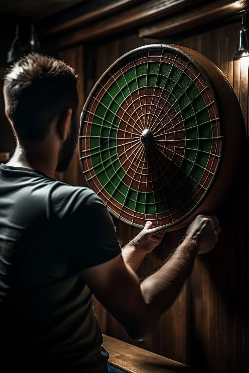 A Player shoot darts on a board