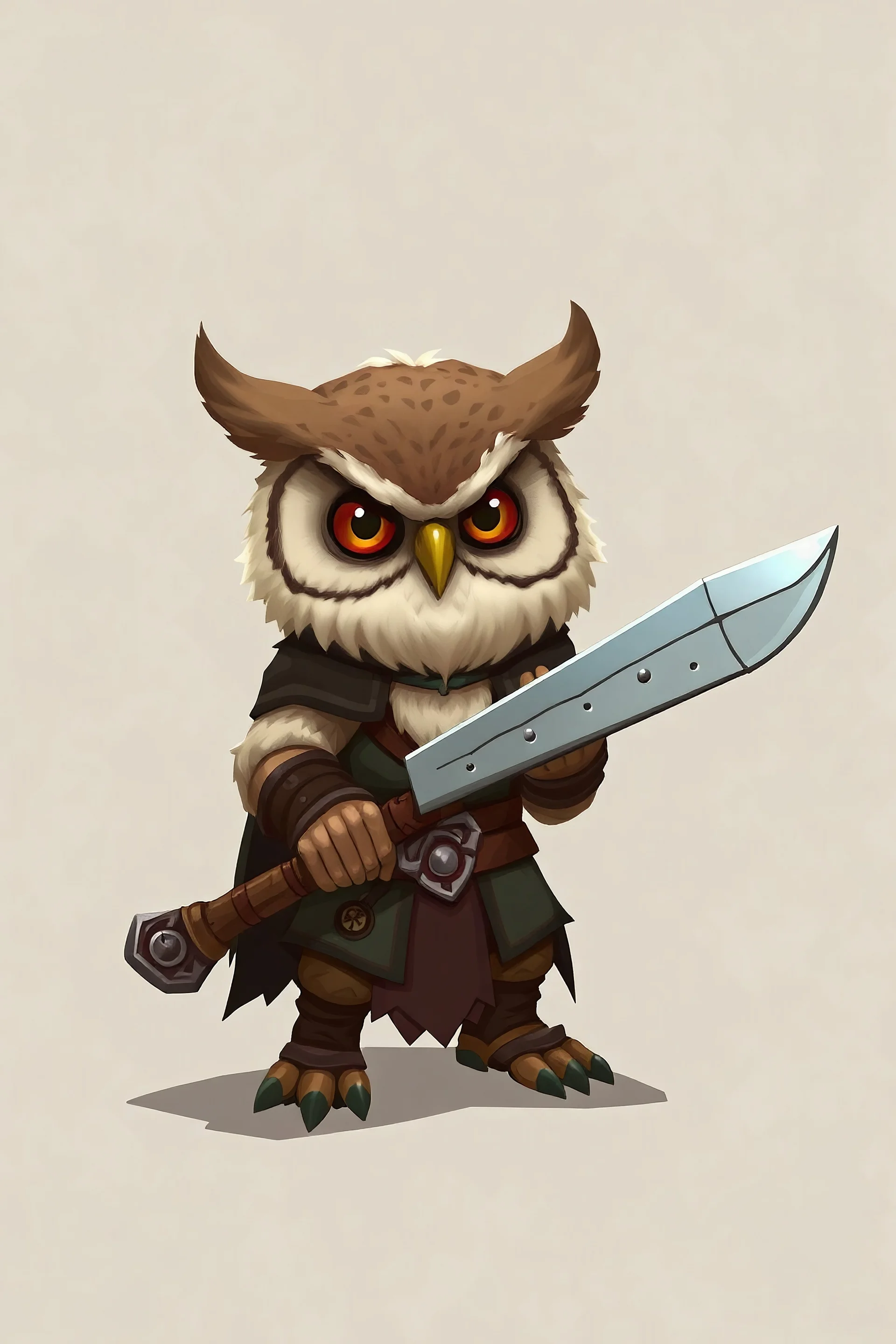 Cute Scottish Owlin dwarf Size, warrior, fighter, dnd character