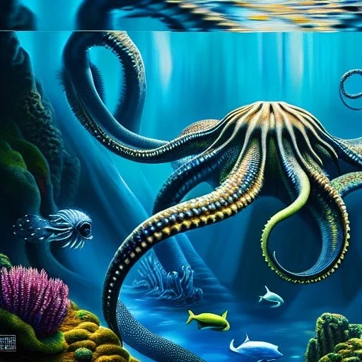 Ultra detailed fullbody Portrait in oil on canvas of 'Kingdom of the Kraken',extremely detailed digital painting, extremely detailed face, crystal clear eyes, mystical colors ,perfectly centered image, perfect composition, rim light, beautiful lighting,masterpiece ,8k, stunning scene, raytracing, anatomically correct, in the style of KyuYong Eom and Steve Jung and robert e howard and Wizyakuza and Simon Bisley.