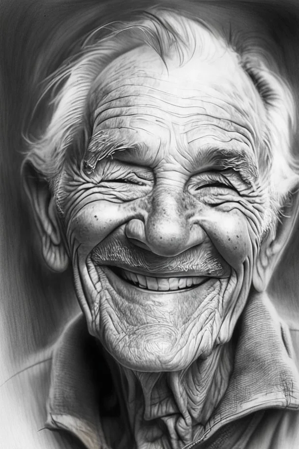 drawing, portrait, old, old, wrinkles, features, smiling, white, lead, charcoal