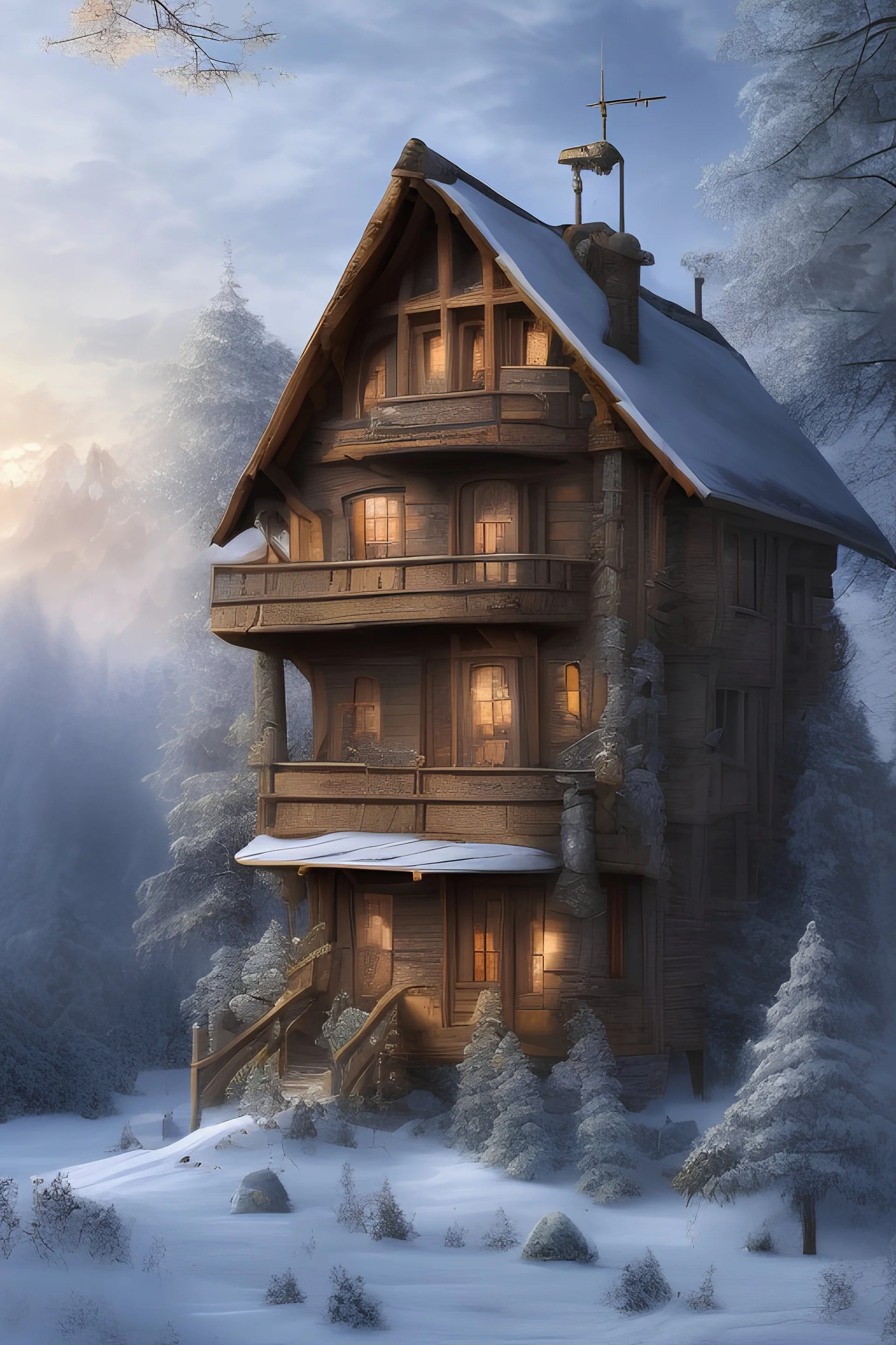 make a house rendering as photoshop as beginner in photoshop .let the house be in between mountain