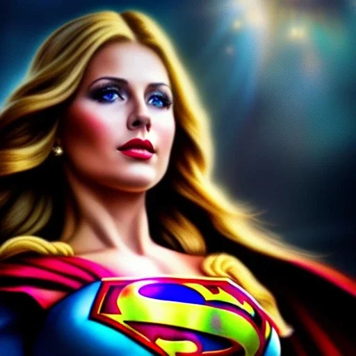 Ultra detailed fullbody Portrait in oil on canvas of beautiful busty Supergirl ,intense stare,extremely detailed digital painting, extremely detailed face,crystal clear Big eyes, mystical colors ,perfectly centered image, perfect composition, rim light, beautiful lighting,masterpiece,8k, stunning scene, raytracing, anatomically correct, in the style of robert e howard and Ken Kelley and Ohrai Noriyoshi and Simon Bisley and tomzj1