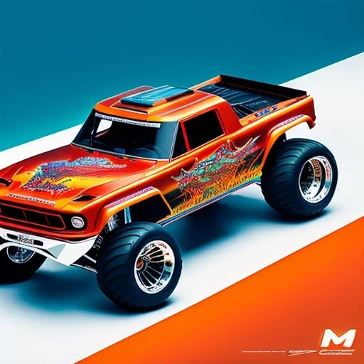 fullbody Drawing of 'HOT WHEELS MONSTER TRUCK',intricate detail,andrea bonelli,Kilian Eng,Ohrai,evan lee,Aleksandr Sidelnikov,KyuYong Eom,three quarters frontal aerial view,toned colors,16k