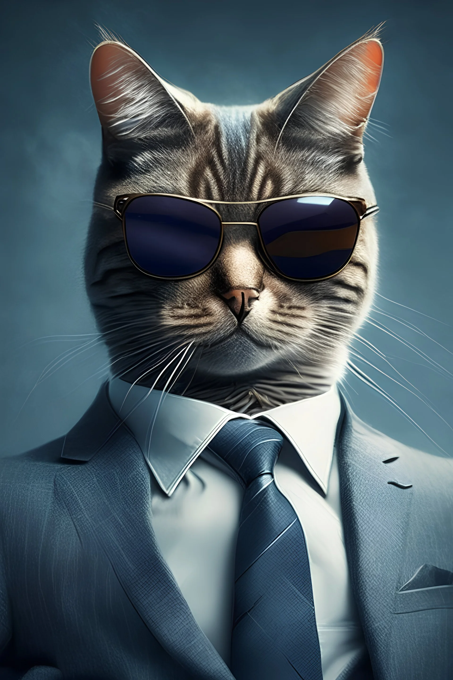 Cat wearing a suit and tie and wearing shades