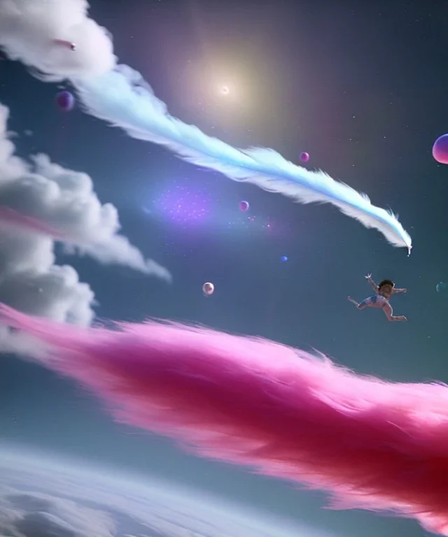 Ultra realistic speed clouds sky scene, wide angle view, strong men falling down with many Childs, circus clothing style, feather color clothing, free jumping flying, many trinkets, hair monster, many jelly beans, balls, color smoke, smile, happy, extreme, wind, clouds sea, 20,000 feet altitude, stratosphere, soft color, highly detailed, unreal engine 5, ray tracing, RTX, lumen lighting, ultra detail, volumetric lighting, 3d, finely drawn, high definition, high resolution.