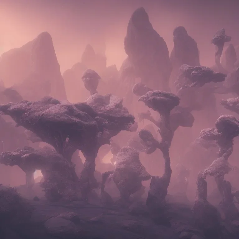 DANCING ALIENS, FLOWING FABRIC, cinematic lighting, 4k, 8k, octane render, digital concept art, ambient lighting, PINK, MOUNTAINS SUNSET