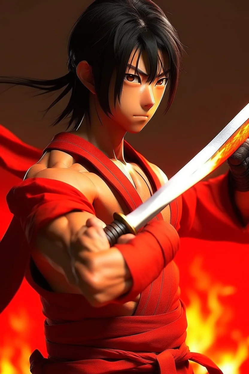 The same photo but with a katana red sword