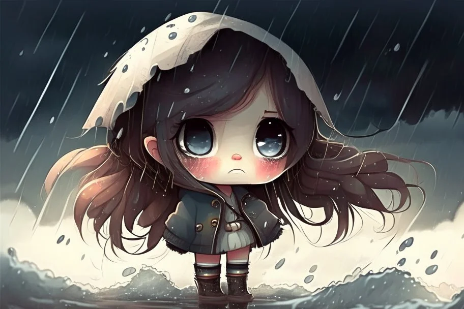 cute chibi girl in the storm