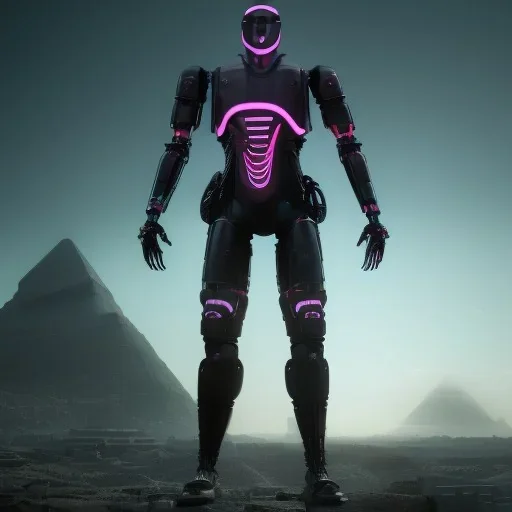 Sfenks cyberpunk, full body, robocop, Egypt background