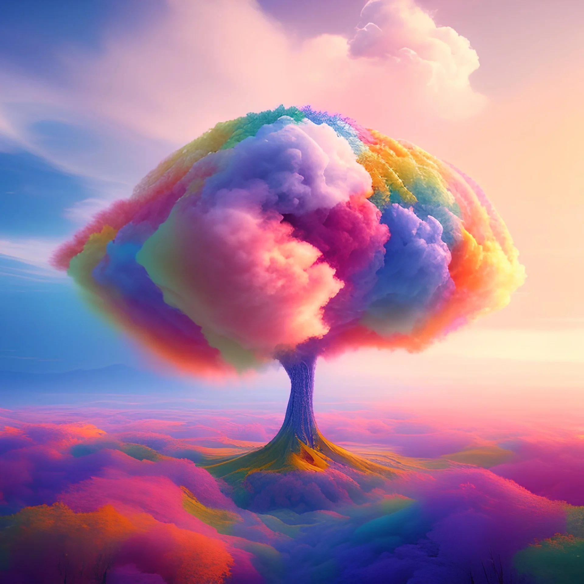 clouds, colours, dream, surreal, up, down, energy, creative, flow, multiverse, tree