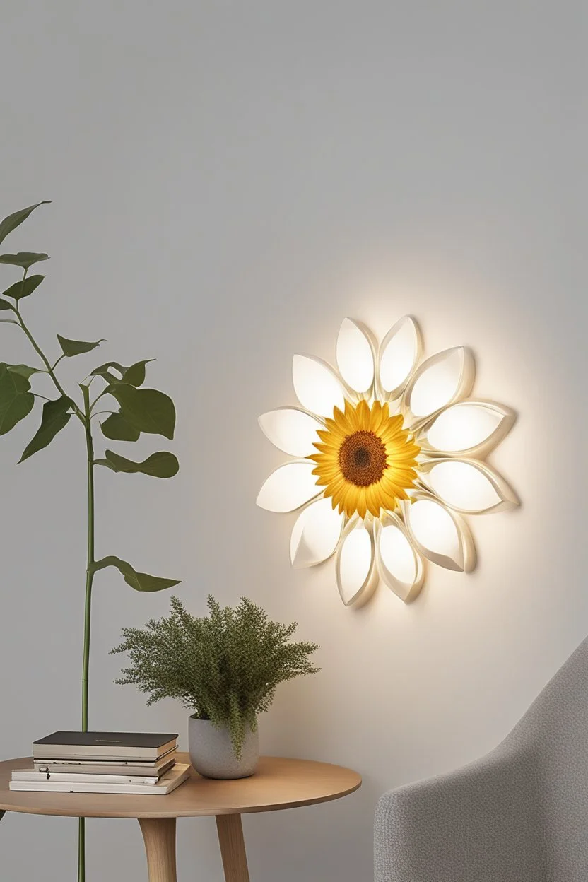 wall lamp inspired by sunflower , modern-minimalist style design , glass material