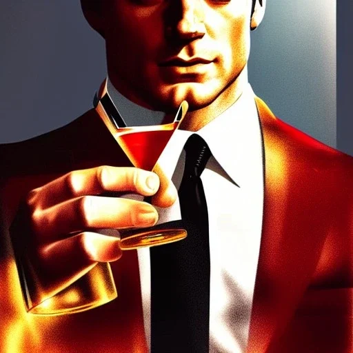 portrait of henry cavill as james bond, drinking a martini, red and golden, movie poster,hd, 4k