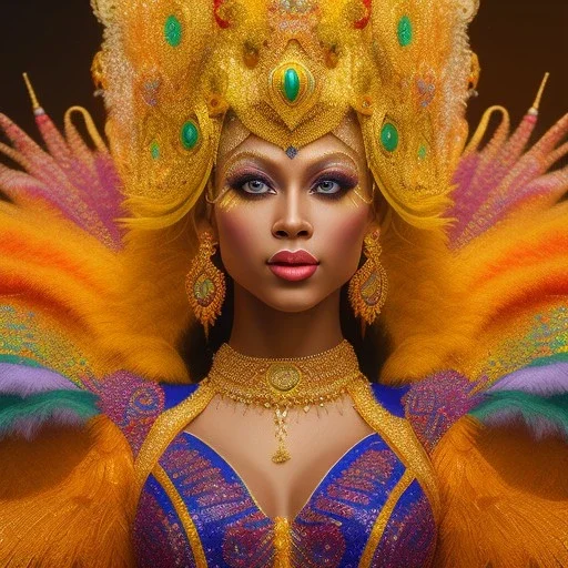 Photographic portrait of brazilian carnaval dancer, rio de janeiro, unreal engine vibrant colourful, cinematic lighting, octane render, sepia, transparent, cosmic ambiance, masterpiece, photo by Gustav Klimt, composing fit inside, masterpiece