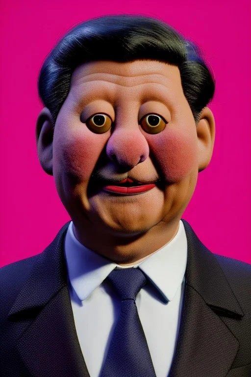 Waist up muppet Portrait, Xi Jinping as muppet doll, black suit and red tie, photo studio, blue background, unreal engine 5, concept art, art station, god lights, ray tracing, RTX, lumen lighting, ultra detail, volumetric lighting, 3d.