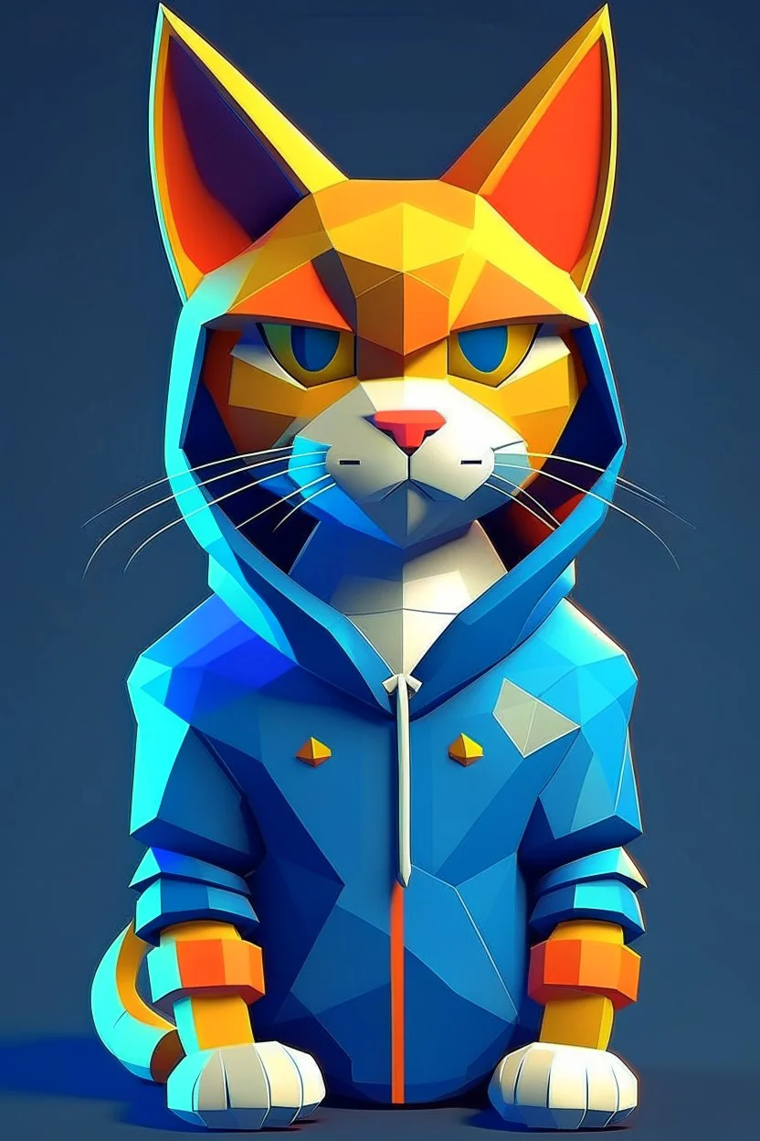 low poly playstation 1 chracter of a happy cat in a hoodie witha retro gam on the hoodie