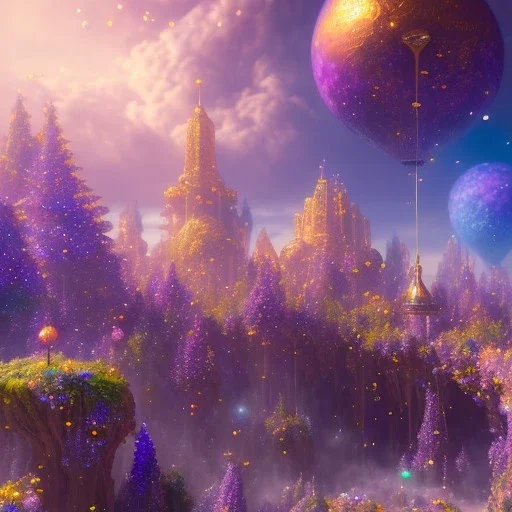 blue gold and violet landscape with multicolored crystals falling from the sky, full of details, smooth, bright sunshine，soft light atmosphere, light effect，vaporwave colorful, concept art, smooth, extremely sharp detail, finely tuned detail, ultra high definition, 8 k, unreal engine 5, ultra sharp focus