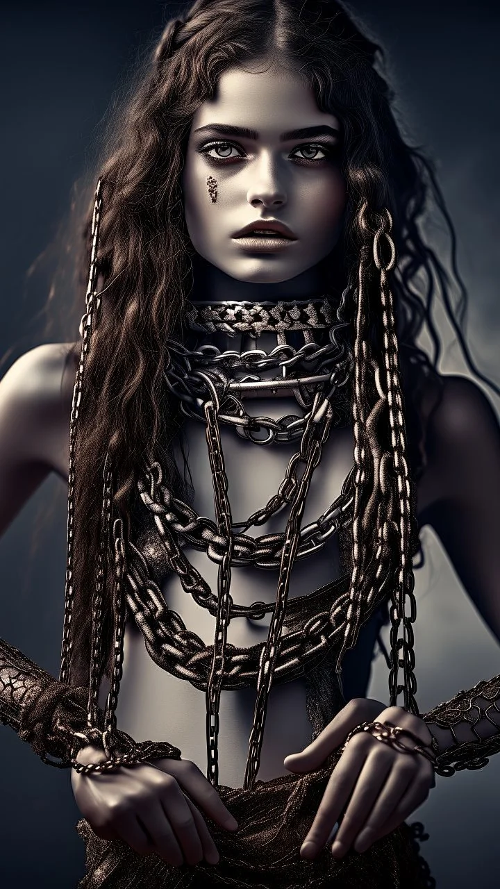 The body and soul of a beautiful woman with chains