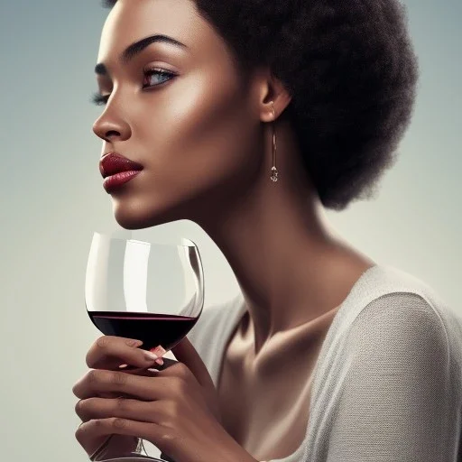 photo of a beautiful mixed race woman holding a bottle of wine, outdoors, photorealistic, ultra-detailed