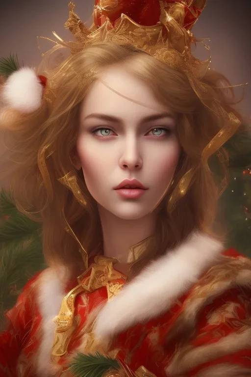 portrait lady red warrior Christmas tree, 8k resolution, high-quality, fine-detail, intricate, fantasy art, detailed matte, volumetric lighting, illustration, 3D