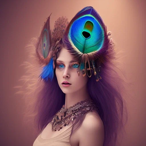 Mystery peacock feather mask, dramatique, art background, dramatic lighting, volumetric lighting, hyperrealisme, 8k, high quality, lot of details, fit within portrait