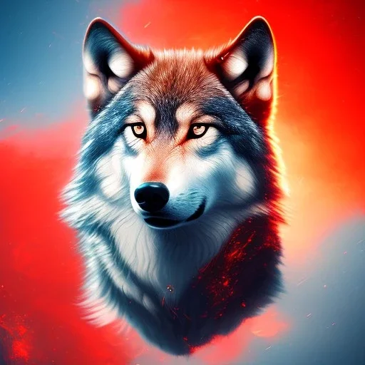 Wolf, red, fire, blue, water, 8K, cinematic lighting, sharp focus, masterpiece, expert