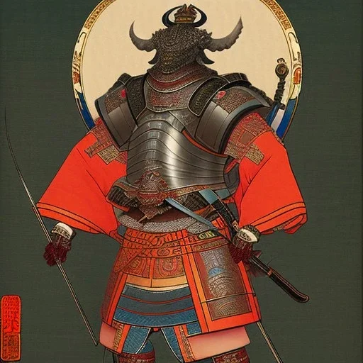 Ukiyo-e Style , Male Samuri in armour