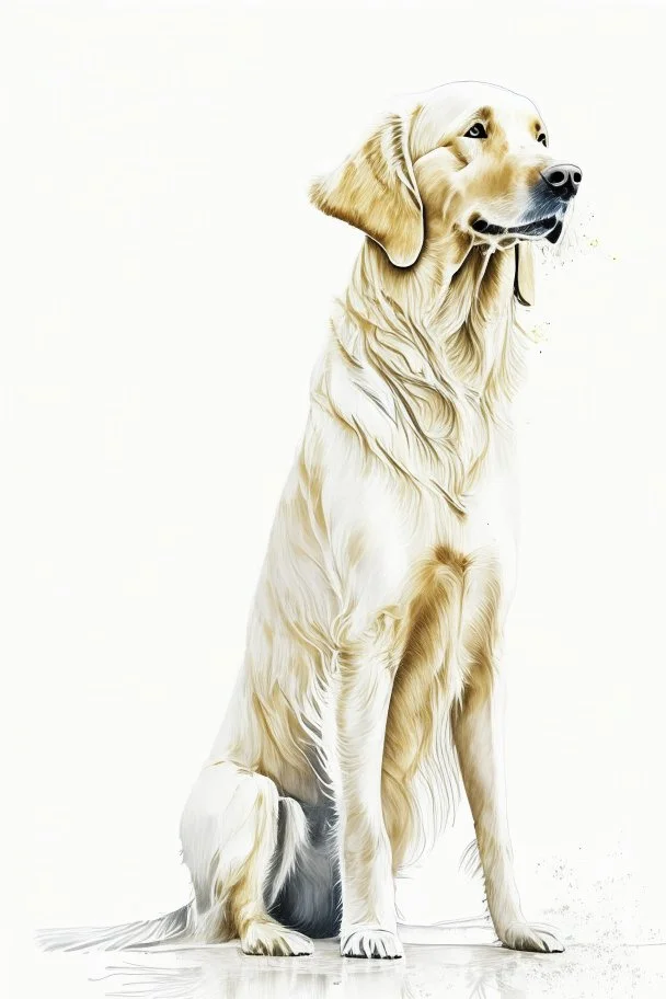 retriever dog , white background, in the style of degas