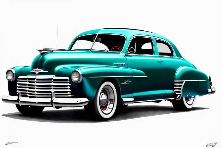 a true-to-life 1948 Chevrolet Fleetline, centered, intricate, extreme detailed, photorealism, center view, city background, pivot on chevrolet, pen and color marker painting by cheryl kelley