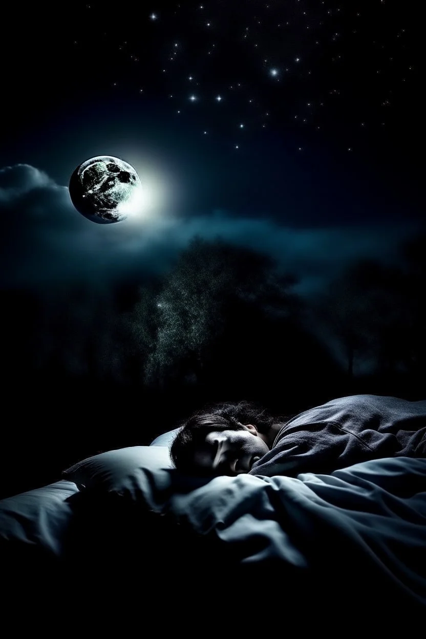 sleeping in dark night with full moon sky
