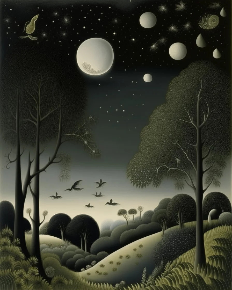 A gray celestial galaxy painted by Henri Rousseau