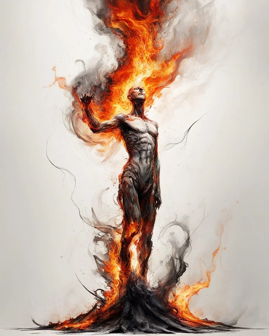 art, abstract, human, burning edges, (intense and emotional visual experience:1.5), (captivating and fiery ambiance:1.3), (dramatic and captivating essence:1.2), (fiery details:1.3), white background