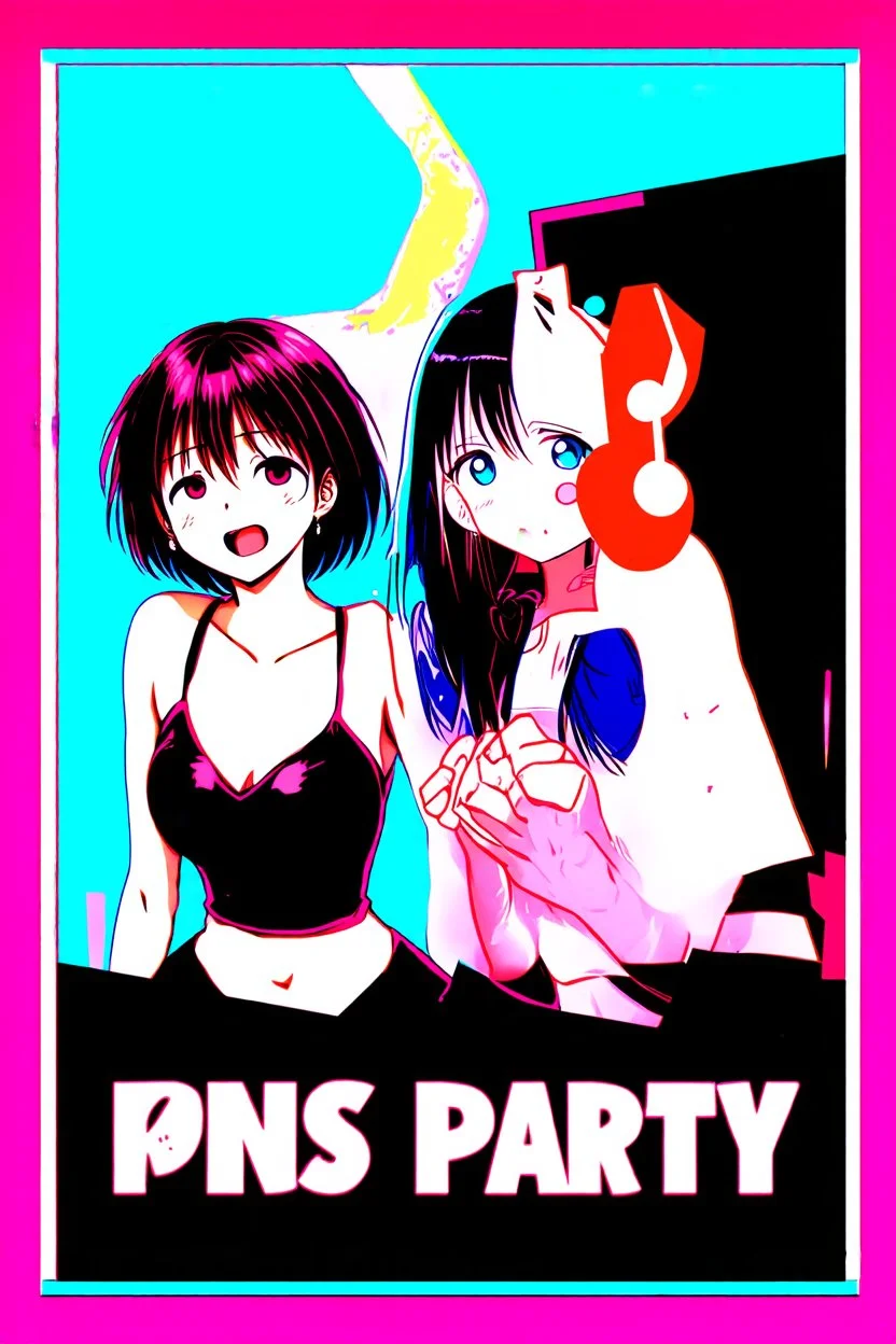 poster for a party with anime music videos