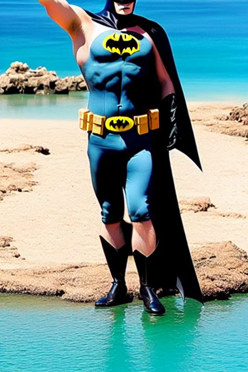 Batman on holiday in the algarve in his batman bikini