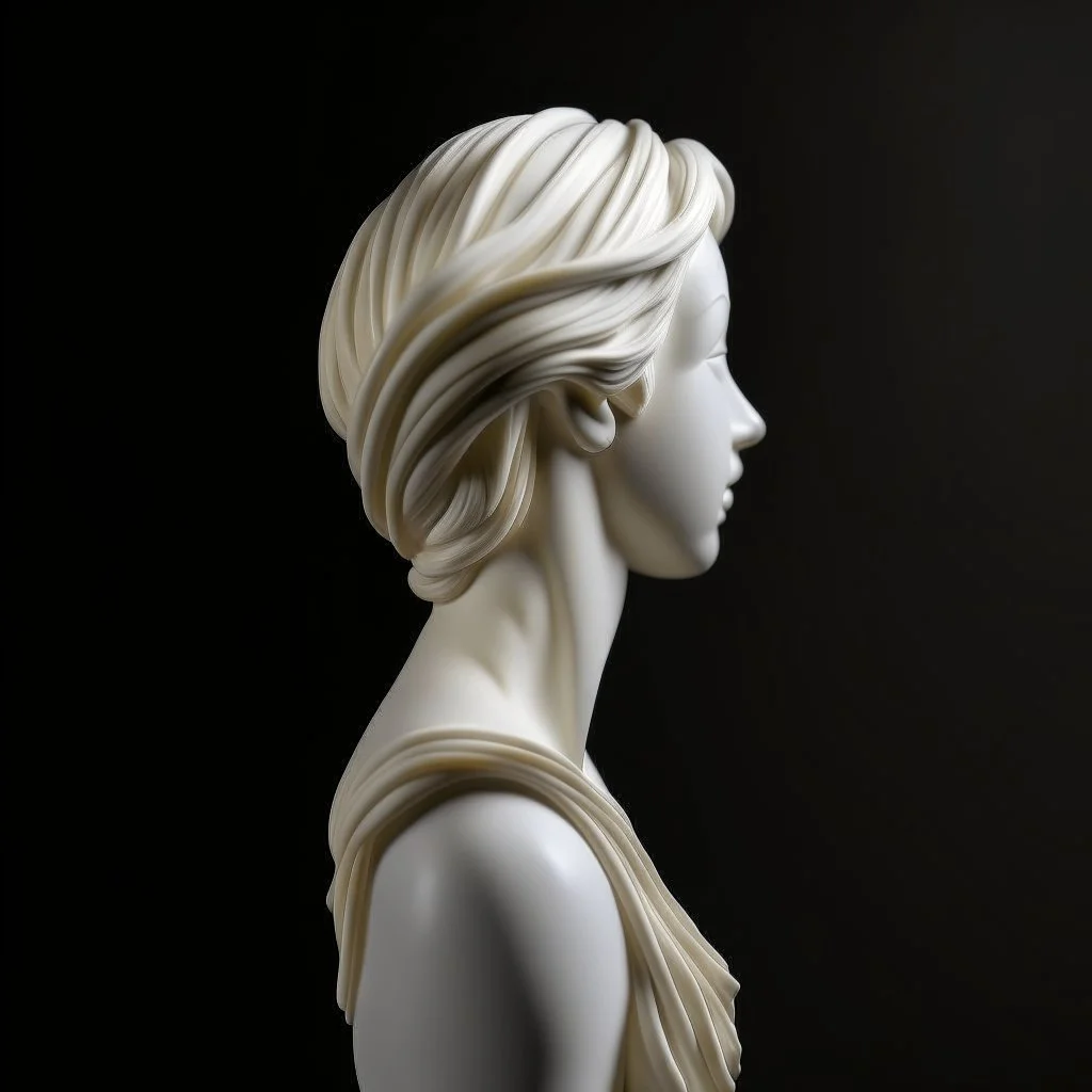 simple 3/4 view of a female marble sculpted hair