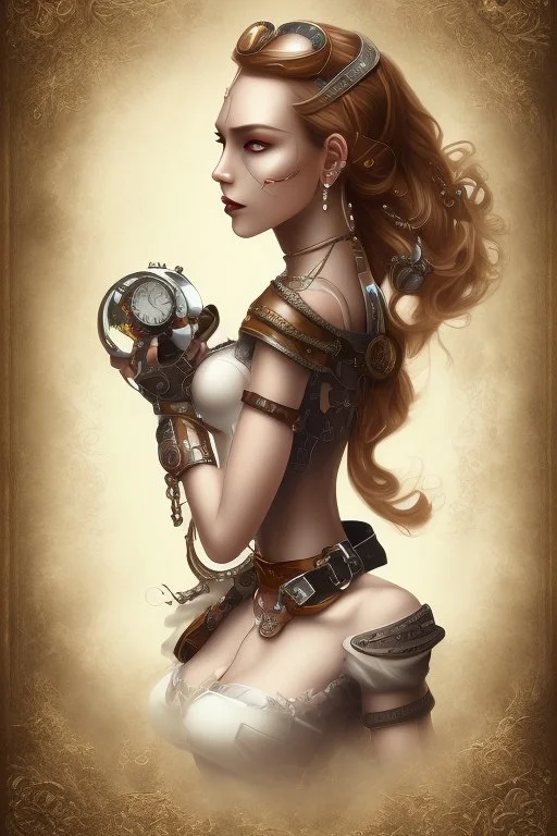 portrait of a steampunk lady on a white background