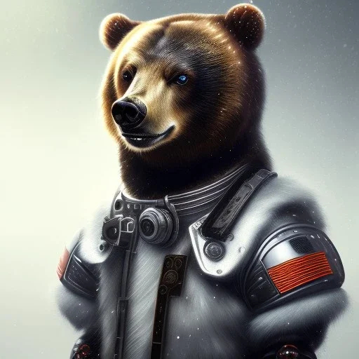 Cyberpunk Portrait of cyborg bear child with brown hair and with cute face, north pole snowy vibe , perfect composition, hyperrealistic, super detailed, 8k, high quality, trending art, trending on artstation, sharp focus, studio photo, intricate details, highly detailed, by greg rutkowski