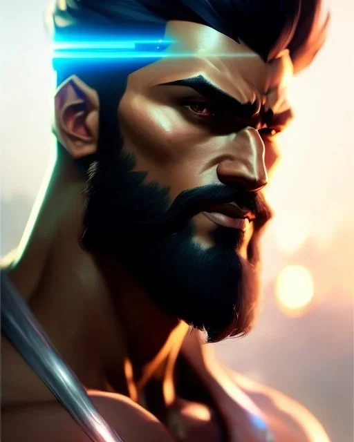 Akshan from League of Legends, Male, full-scale head and shoulders portrait, 8k resolution concept art portrait by Greg Rutkowski, Artgerm, WLOP, Alphonse Mucha dynamic lighting hyperdetailed intricately detailed Splash art trending on Artstation triadic colors Unreal Engine 5 volumetric lighting Splash art fantasy