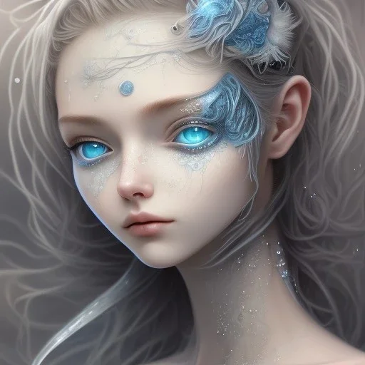 karlan, icy blue, anime, mutated human,tears, crying, sad, fae, majestic, ominous, ice, plants, wildflower, facepaint, intricate, oil on canvas, masterpiece, expert, insanely detailed, 4k resolution, retroanime style, cute big circular reflective eyes, cinematic smooth, intricate detail , soft smooth lighting, soft pastel colors, painted Rena