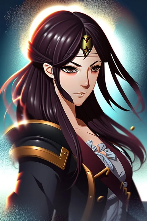 Portrait of a female Pirate, similar to Houshou Marine, in the style of anime