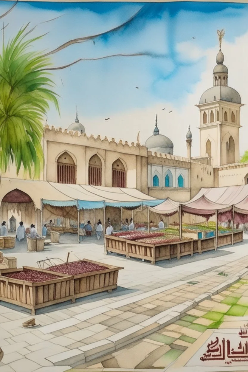 landscape for doha old market with water color