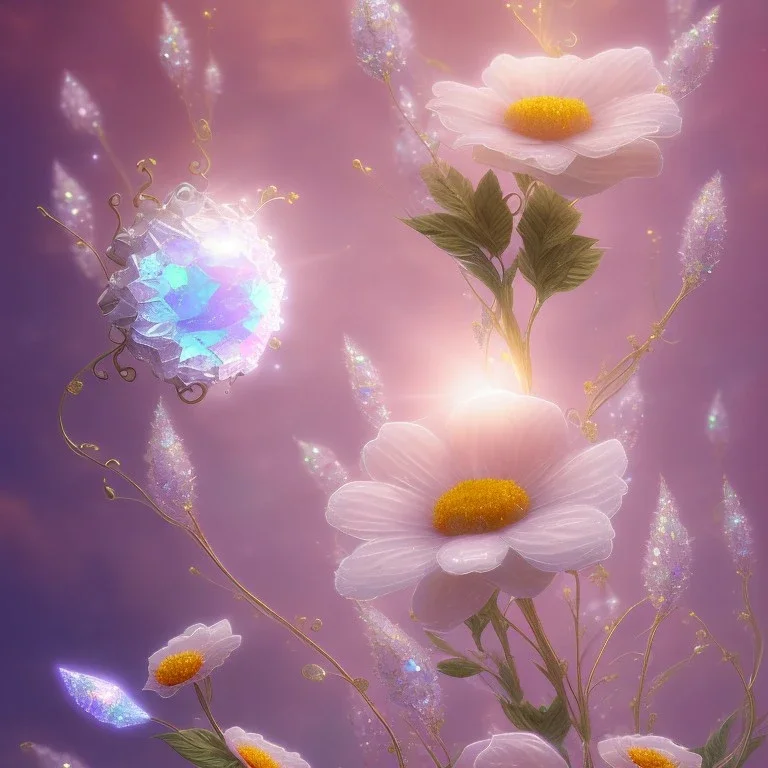 one big crystal subtle flower in a galactic ambiance with a beautiful fairy, transparent petals, delicate colors, in the foreground, full of details, smooth，soft light atmosphere, light effect，vaporwave colorful, concept art, smooth, extremely sharp detail, finely tuned detail, ultra high definition, 8 k, unreal engine 5, ultra sharp focus