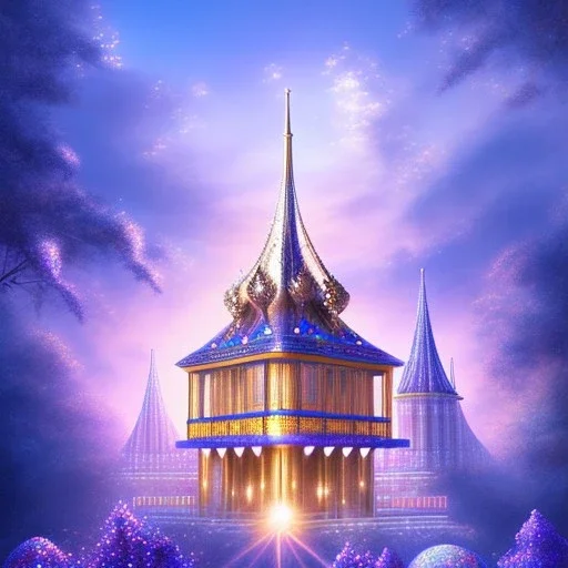 African crystal palace ! soft background | god rays | intricate | elegant | transparent blue and pink landscape | highly detailed | illustration | depth of field, luminosity, ultra sharp focus, ultra high definition