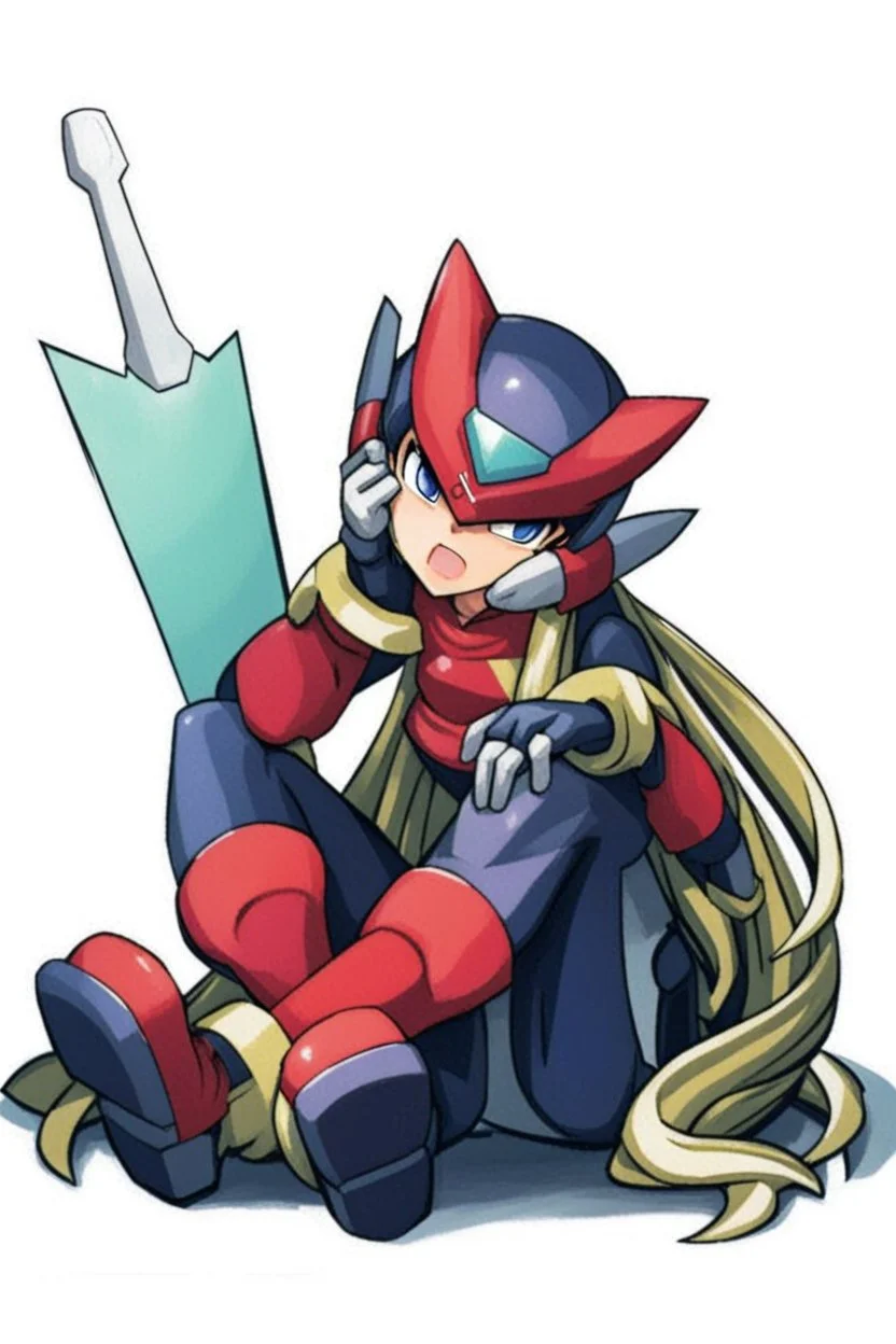 Megaman Zero, Sitting, HD, Clean, One Piece Anime Art Style