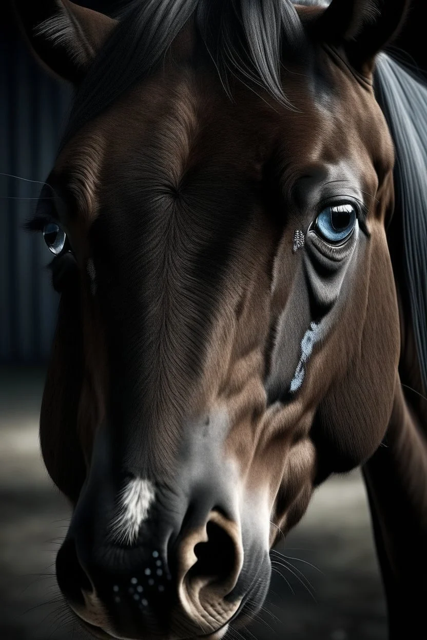 Horse with photo-realistic eyes, scary